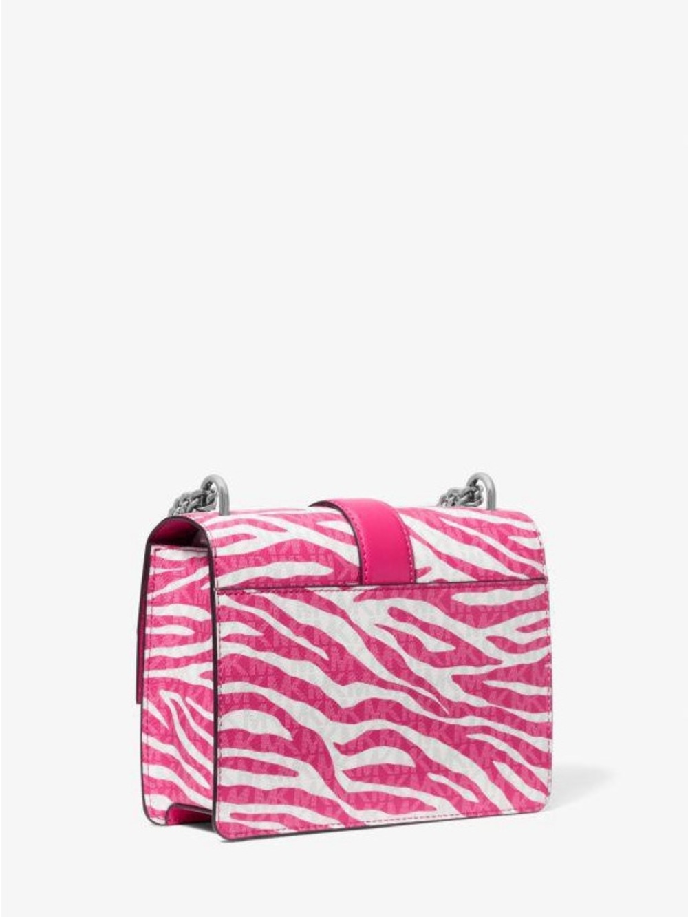 NWT $498 Michael Kors Pink GREENWICH Zebra-Print Leather MK LOGO Crossbody - Picture 6 of 11